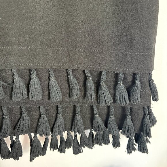 Zara Black Tassel Fringe Shift Short Sleeve Mini Dress Size Small - Picture 7 of 11